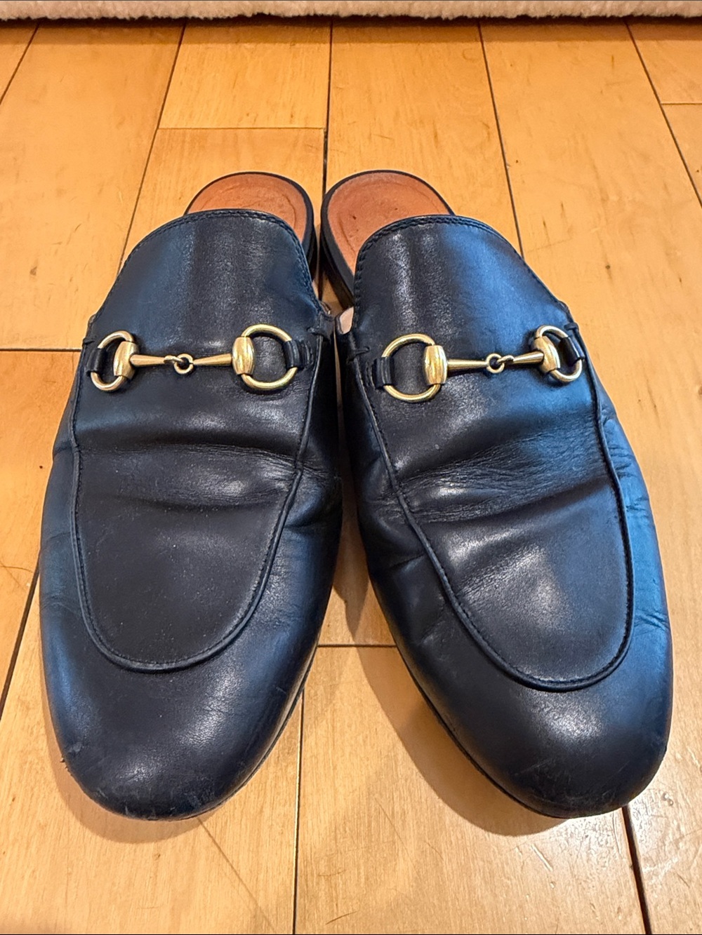 Women’s Gucci Black Leather Horsebit Slip-On Mules